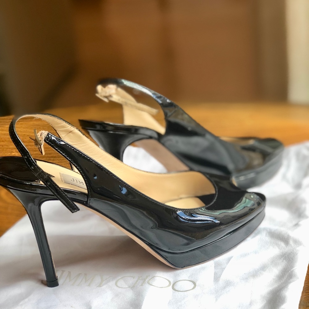 Jimmy Choo black peep toe/ sling back heels